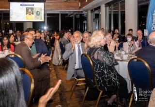 Barj Dhahan and Balijit giving an applause at the 2023 Dhahan Prize Ceremonies