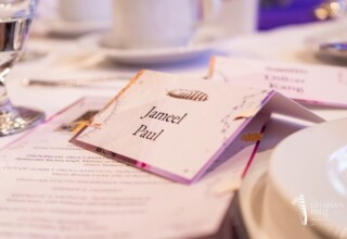 Name place card for Jameel Paul, 2023 Finalist, at the 2023 Dhahan Prize Ceremonies Name place card for Jameel Paul, 2023 Finalist, at the 2023 Dhahan Prize Ceremonies