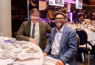 Jordan Strom (Curator of Exhibitions and Collections at Surrey Art Gallery) and Jai Birdi at the 2023 Dhahan Prize Ceremonies Jordan Strom (Curator of Exhibitions and Collections at Surrey Art Gallery) and Jai Birdi at the 2023 Dhahan Prize Ceremonies