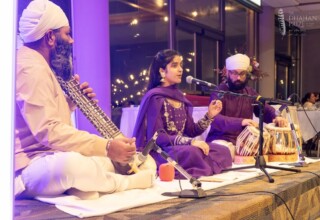 Musical performance with vocalist Saanjh Jaura, tabla player Sunny Matharu and esraj player Pavittar Singh at the 2024 Dhahan Prize ceremonies Musical performance with vocalist Saanjh Jaura, tabla player Sunny Matharu and esraj player Pavittar Singh at the 2024 Dhahan Prize ceremonies