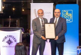 Barj S. Dhahan with MLA Raj Chouhan presenting the Proclamation of Punjabi Literature Week in BC at the 2024 Dhahan Prize ceremonies Barj S. Dhahan with MLA Raj Chouhan presenting the Proclamation of Punjabi Literature Week in BC at the 2024 Dhahan Prize ceremonies