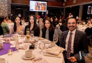 Our youth and educators from the Surrey School District: Jenci Mann, winning student from L.A. Matheson Secondary School in Surrey, B.C. (left) and a guest, Naela Aslam, Vice Principal at LA Matheson Secondary (second from right), Raj Puri, District Principal Settlement Services at Surrey Schools. Mr. Puri presented awards to the youth winners. Youth and educators at 2023 Dhahan Prize Ceremonies