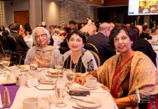 Satwinder Bains (director, South Asian Studies Institute at University of the Fraser Valley), Shauna Singh Baldwin (Canadian-American novelist), Navjot Dhillon (media personality, host of The Navjot Dhillon Wall) Satwinder Bains (director, South Asian Studies Institute at University of the Fraser Valley), Shauna Singh Baldwin (Canadian-American novelist), Navjot Dhillon (media personality, host of The Navjot Dhillon Wall) at 2023 Dhahan Prize Ceremonies