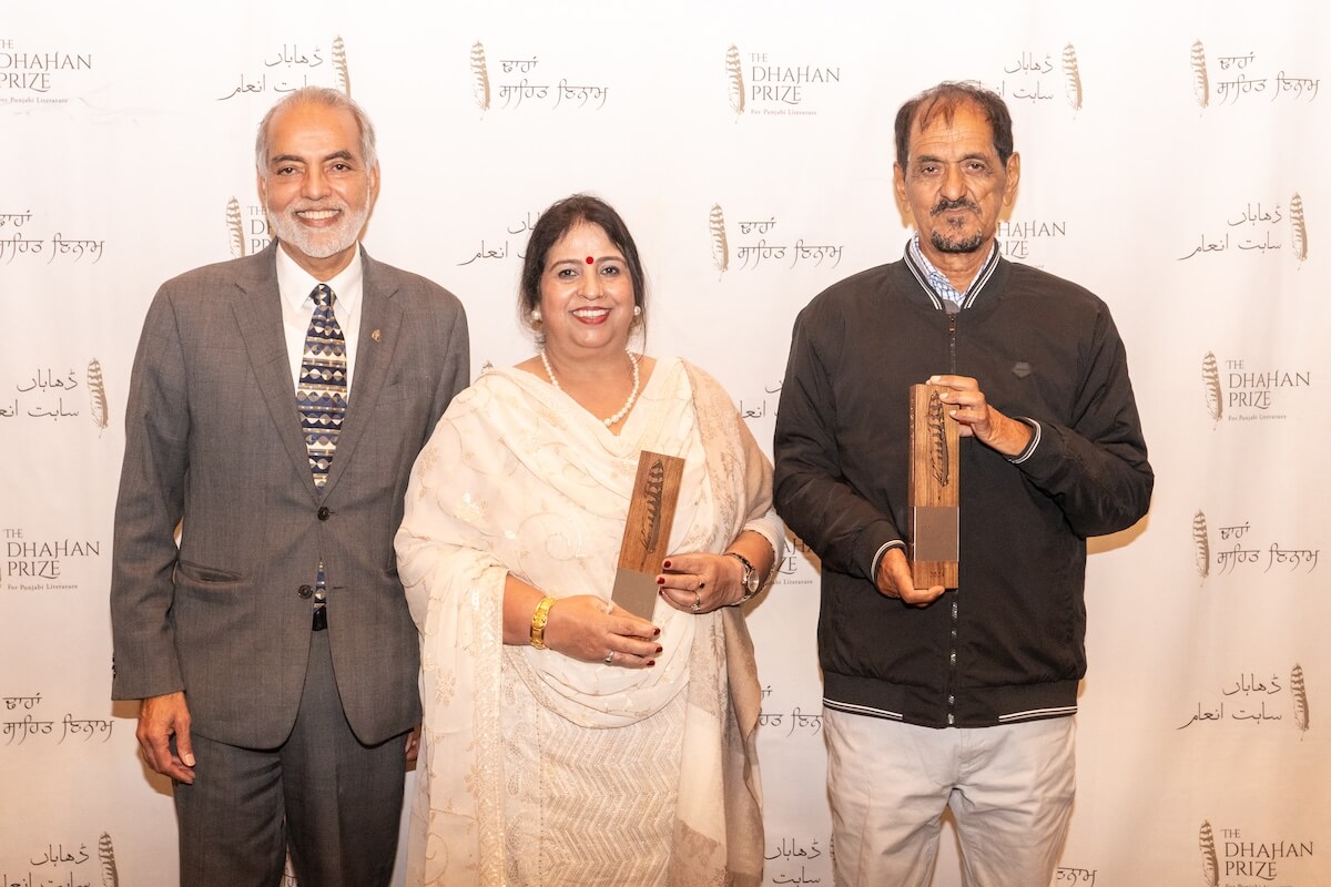 Dhahan Prize founder with 2024 finalist Surinder Neer and 2024 winner Jinder